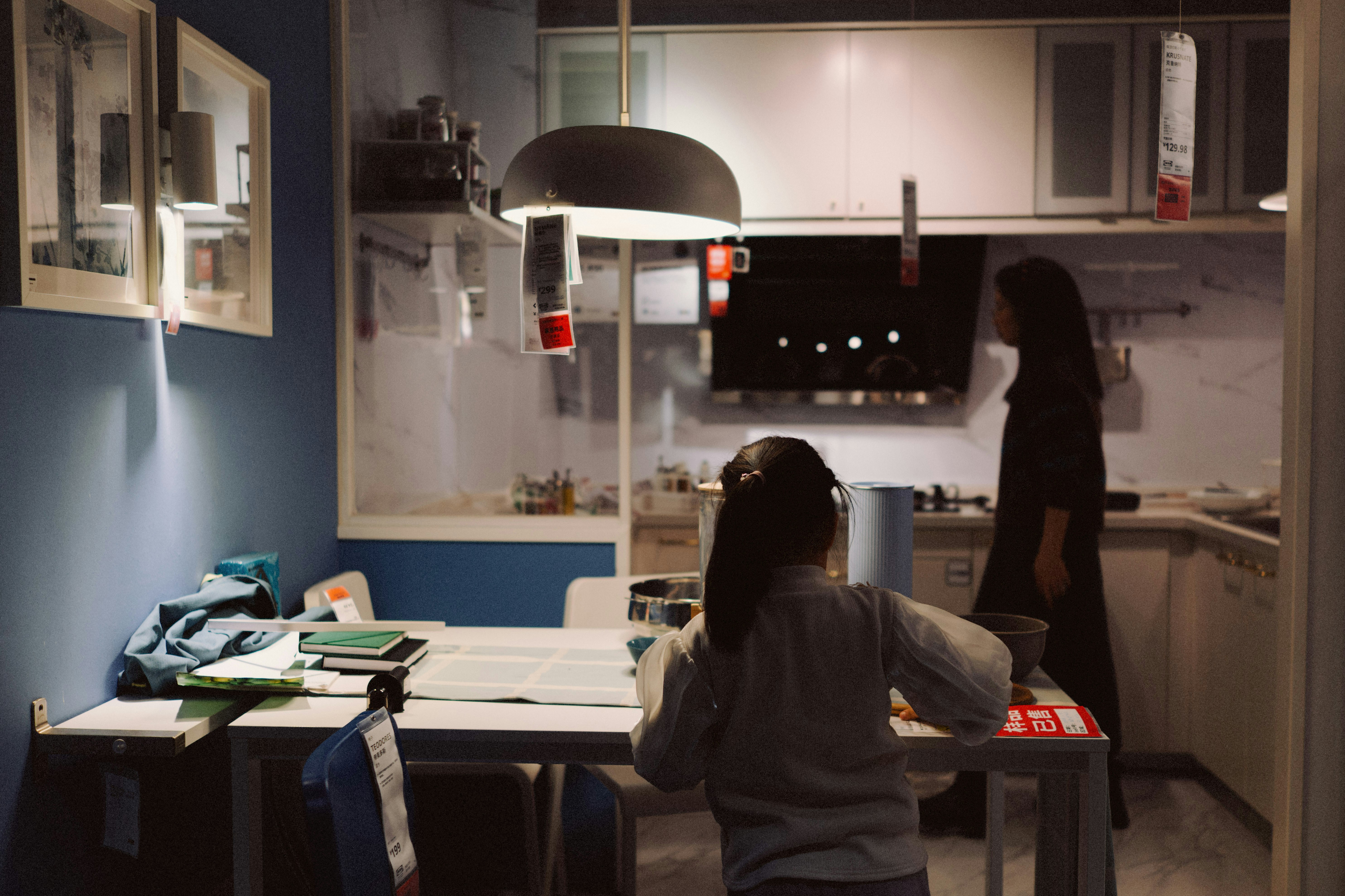 A child at a kitchen table, everyday family life